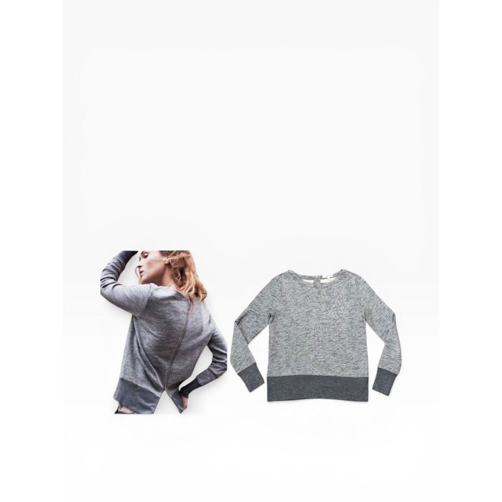 Madewell Sweater Women’s Size XS Crewneck Zip Up Back Minimalist Neutral Gray